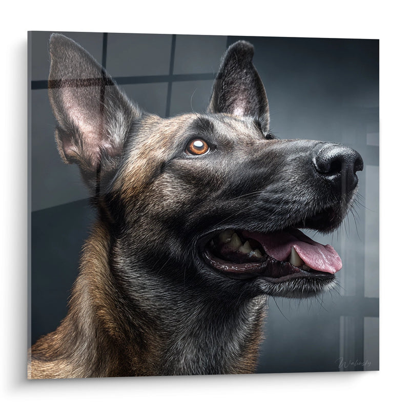 Quadro Ritratto di Pastore Belga Malinois con Occhi Ambrati - Sguardo Penetrante - Edizione Pastore Belga Malinois