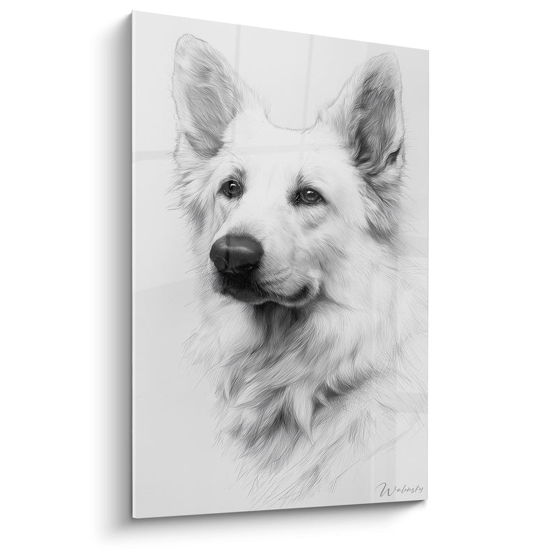 Quadro Ritratto di Cane con Sguardo Espressivo - Sguardo Intenso - Edizione Pastore Bianco Svizzero