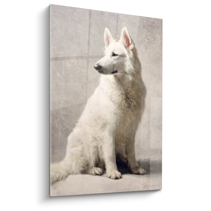 Tableau Berger Blanc Suisse Portrait Noble Fond Beige - Élégance Canine - Edition Berger Blanc Suisse