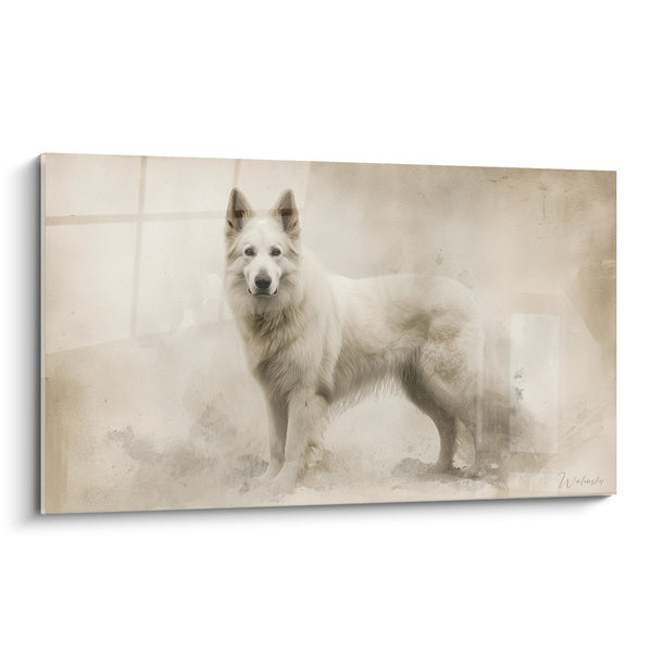 Cuadro Retrato Sépia de Perro Blanco Suizo - Nobleza Canina - Edición Perro Blanco Suizo