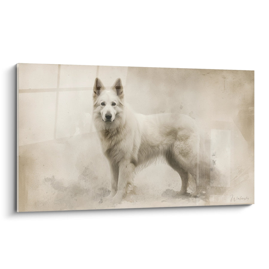 Tableau Berger Blanc Suisse Portrait Sépia - Noblesse Canine - Edition Berger Blanc Suisse
