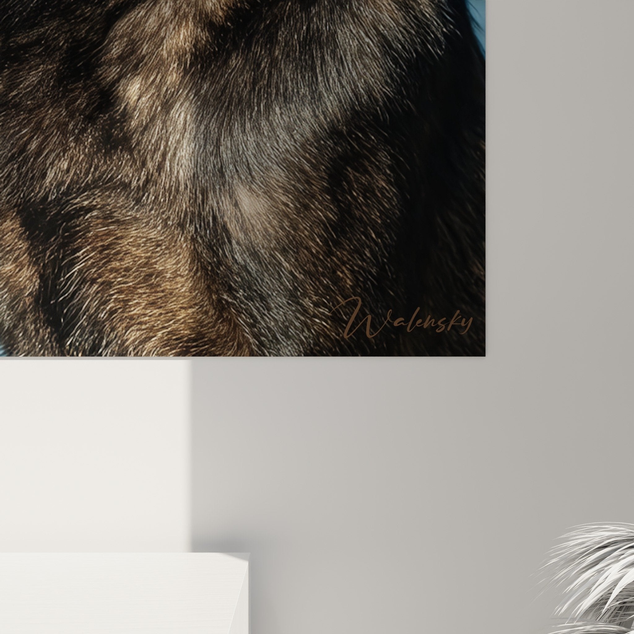 Overview portrait painting Dutch Shepherd noble in contemporary living room