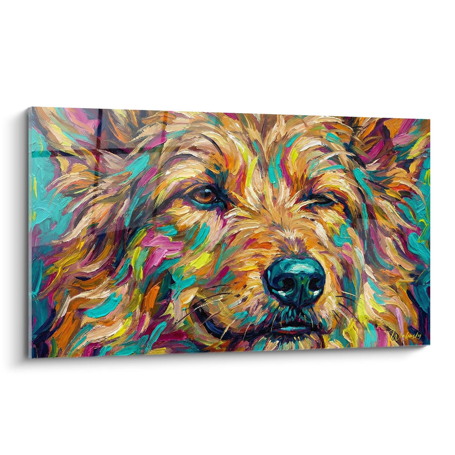 Tableau Portrait de Chien aux Poils Dorés et Truffe Turquoise - Explosion de Couleurs - Edition Berger Picard