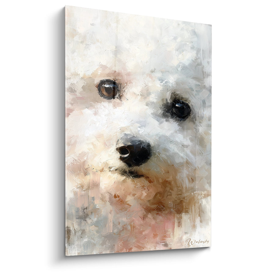 Tableau Portrait Bichon Frisé aux Tons Poudrés - Douceur Pastel - Edition Bichon Frisé