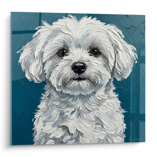 Cuadro de Bichón Maltés con Reflejos Azules - Retrato Artístico - Edición Bichón Maltés