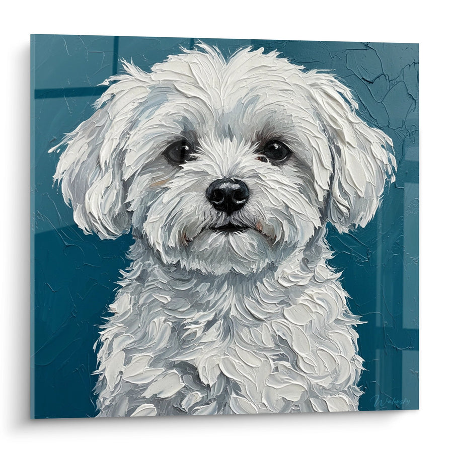 Tableau Bichon Maltais aux Reflets Bleus - Portrait Artistique - Edition Bichon Maltais