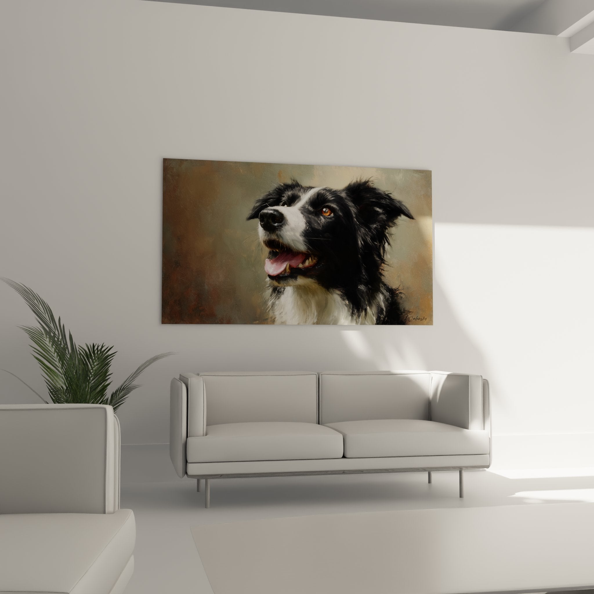 Primo piano ritratto border collie occhi ambrati espressivi mantello nero bianco texture realistica