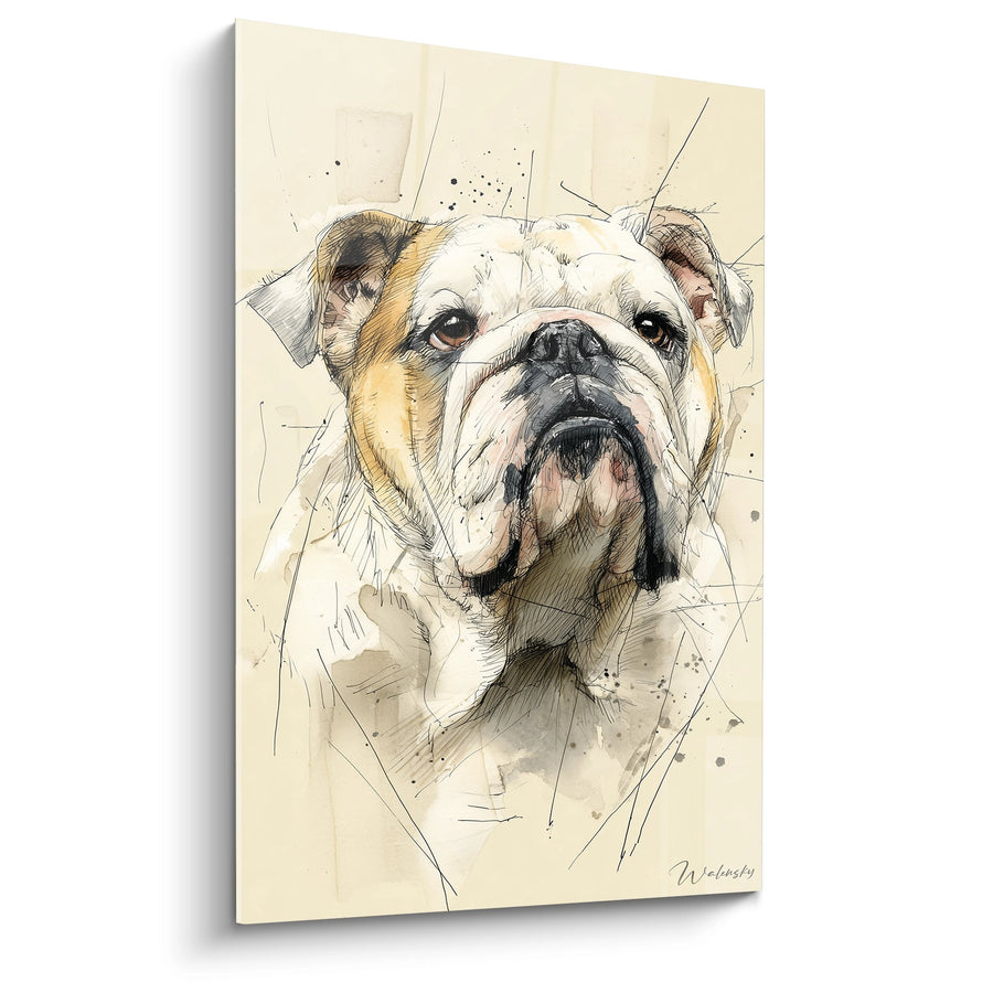 Tableau Portrait Bouledogue à l'Aquarelle et Crayonnés - Regard Tendre - Edition Bouledogue Anglais