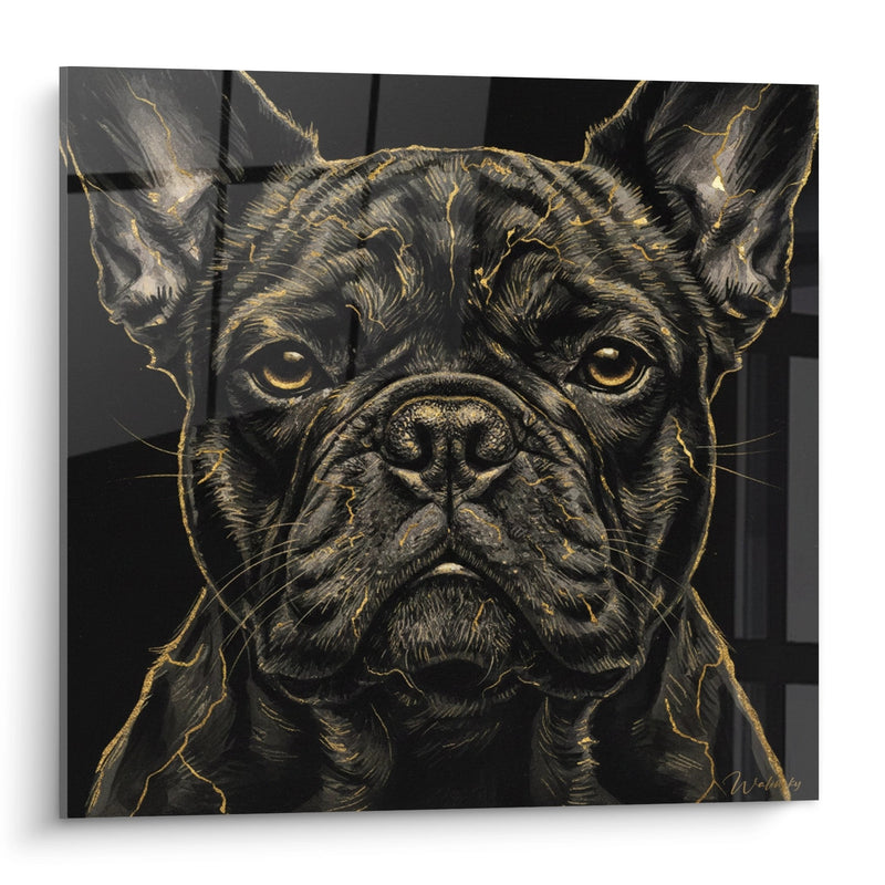 Tableau Bouledogue Français Noir et Doré en Portrait - Regard Intense - Edition Tableau Bouledogue Francais