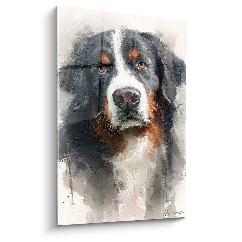 Bernese Mountain Dog Portrait Painting with Amber Eyes - Intense Gaze - Bernese Mountain Dog Edition
