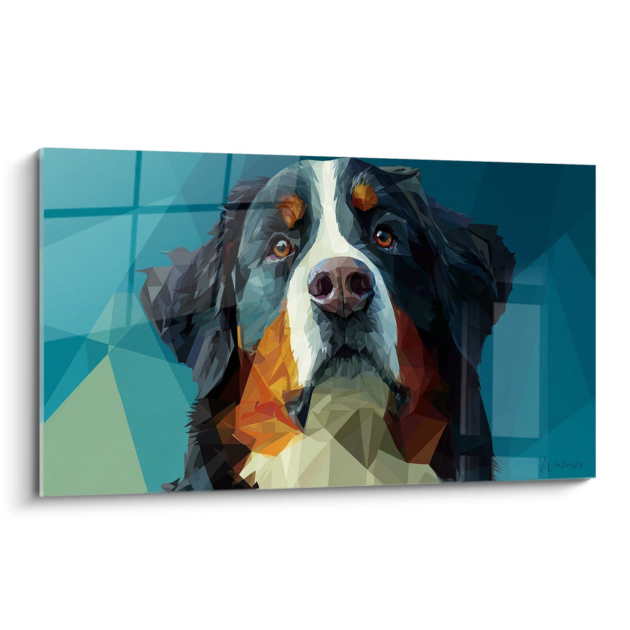 Tableau Chien Tricolore aux Yeux Expressifs - Portrait Géométrique - Edition Bouvier Bernois
