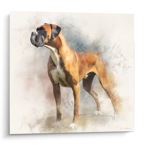 Hundeporträt Aquarell Gemälde Warme Töne - Edle Präsenz - Boxer Edition