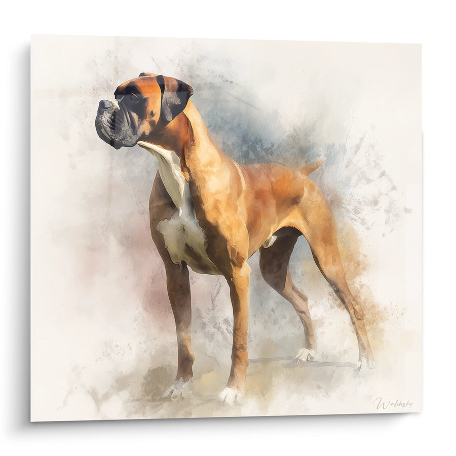 Tableau Portrait Canin Aquarelle Tons Fauves - Noble Présence - Edition Boxer