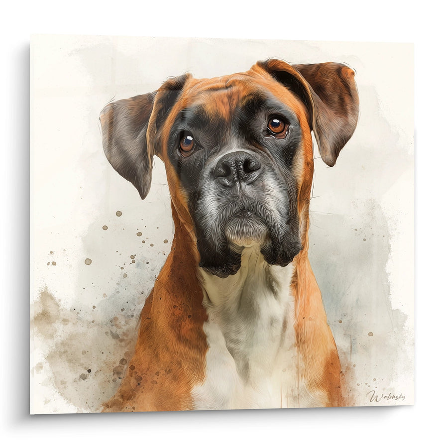 Tableau Portrait de Chien aux Tons Fauves et Gris - Regard Expressif - Edition Boxer