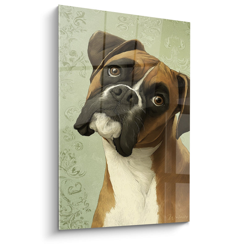 Quadro Cane Ritratto Distinto su Sfondo Ornato Vintage - Sguardo Espressivo - Edizione Boxer