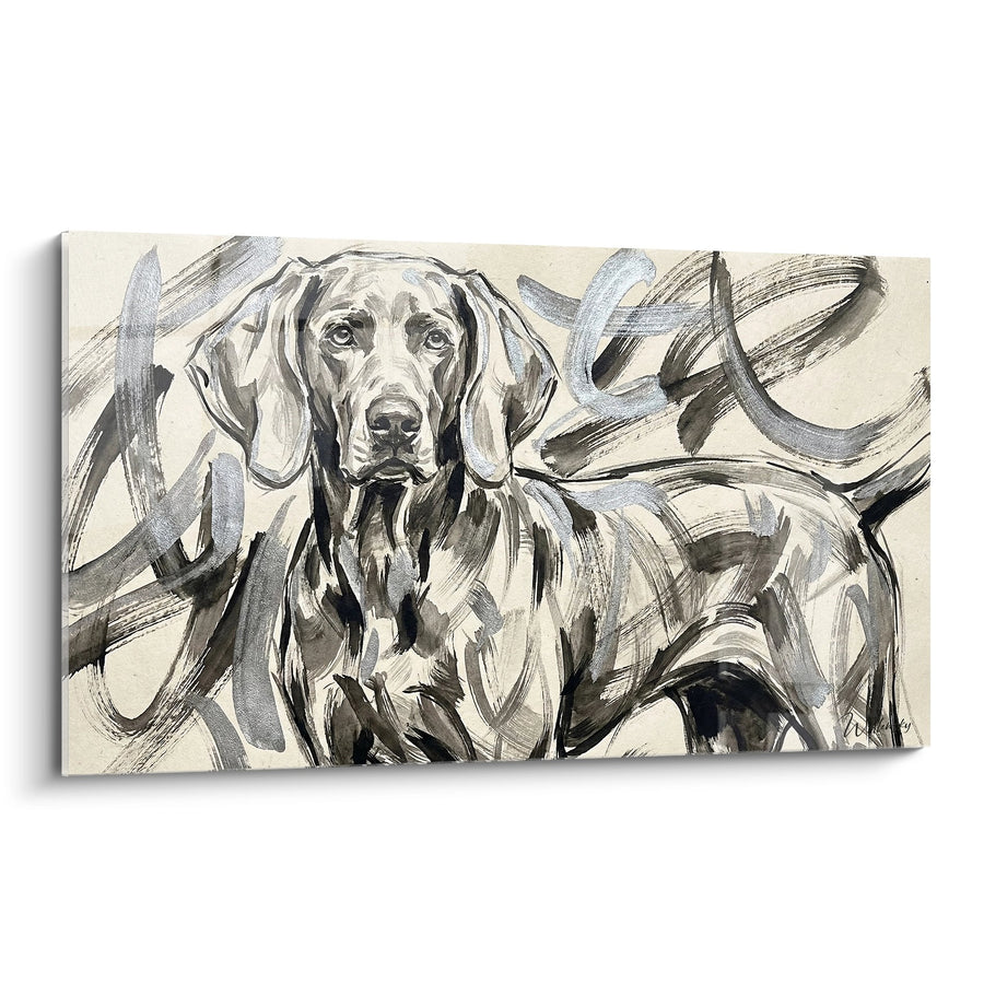 Tableau Chien aux Traits Expressifs Noirs et Gris - Portrait Artistique - Edition Braque de Weimar