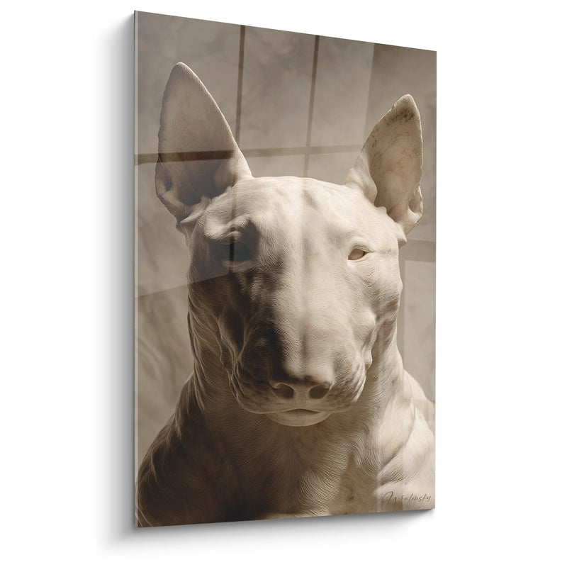 Weißer Bull Terrier Porträt Sepia-Gemälde - Intensiver Blick - Bull Terrier Edition