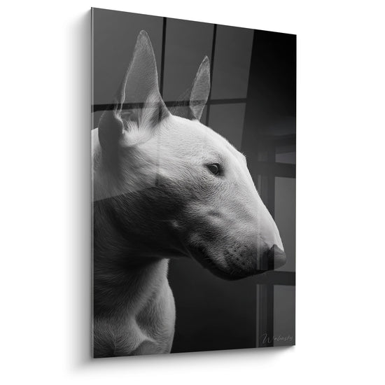 Portrait artistique Bull Terrier profil noir blanc tableau mural decoration canine contemporaine