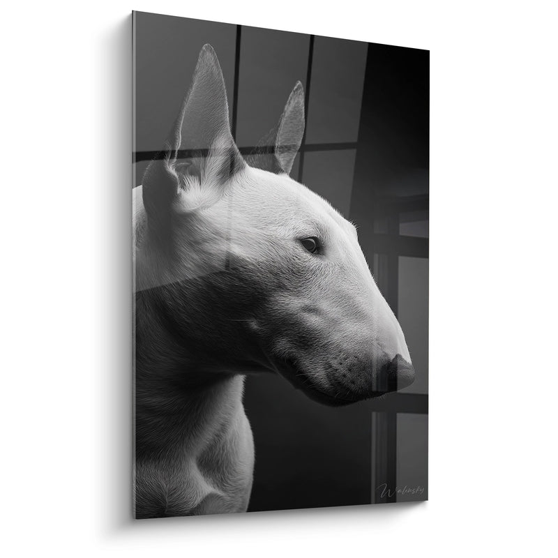 Portret van een hond in zwart-wit, profiel - Hondse elegantie - Bull Terriër-editie