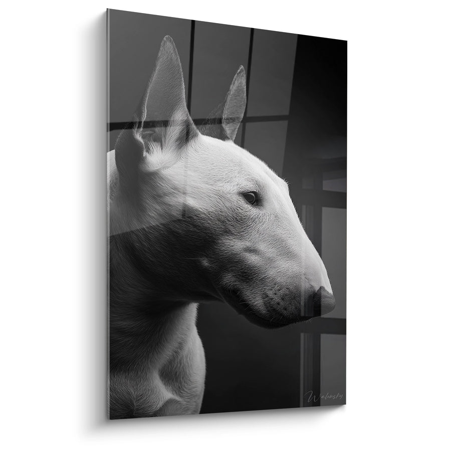 Tableau Portrait de Chien en Noir et Blanc de Profil - Élégance Canine - Edition Bull Terrier