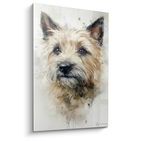 Cuadro Retrato de Perro con Tonos Dorados y Orejas Erectas - Mirada Expresiva - Edición Terrier Cairn