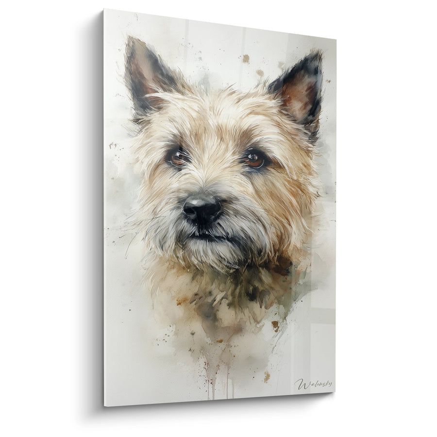 Tableau Portrait Chien aux Tons Dorés et Oreilles Dressées - Regard Expressif - Edition Cairn Terrier