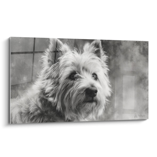 Cuadro Perro Retrato Blanco y Negro Pelo Rebelde - Mirada Contemplativa - Edición Cairn Terrier