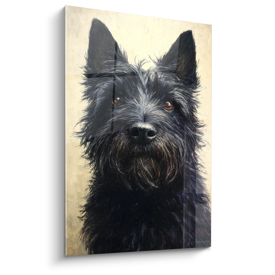 Tableau Chien aux Yeux Ambrés sur Fond Ivoire - Portrait Expressif - Edition Cairn Terrier