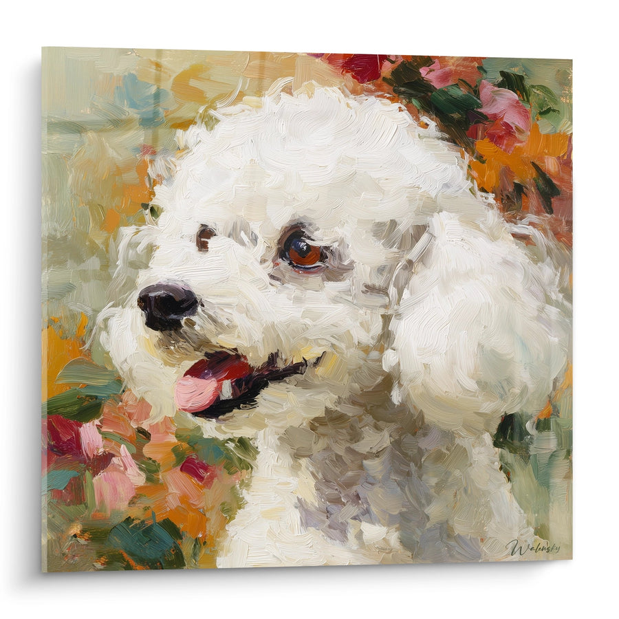 White Poodle with Colorful Flowers Wall Art - Impressionist Portrait - Poodle Edition