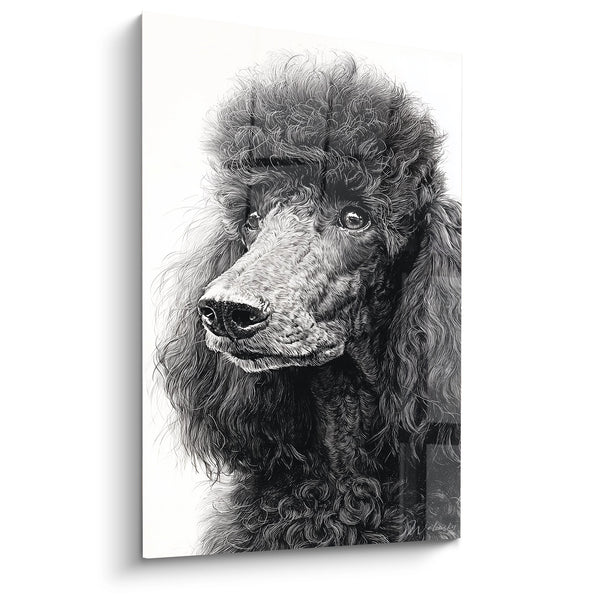 Cuadro Retrato Caniche Rizado Negro y Blanco - Mirada Tierna - Edición Caniche