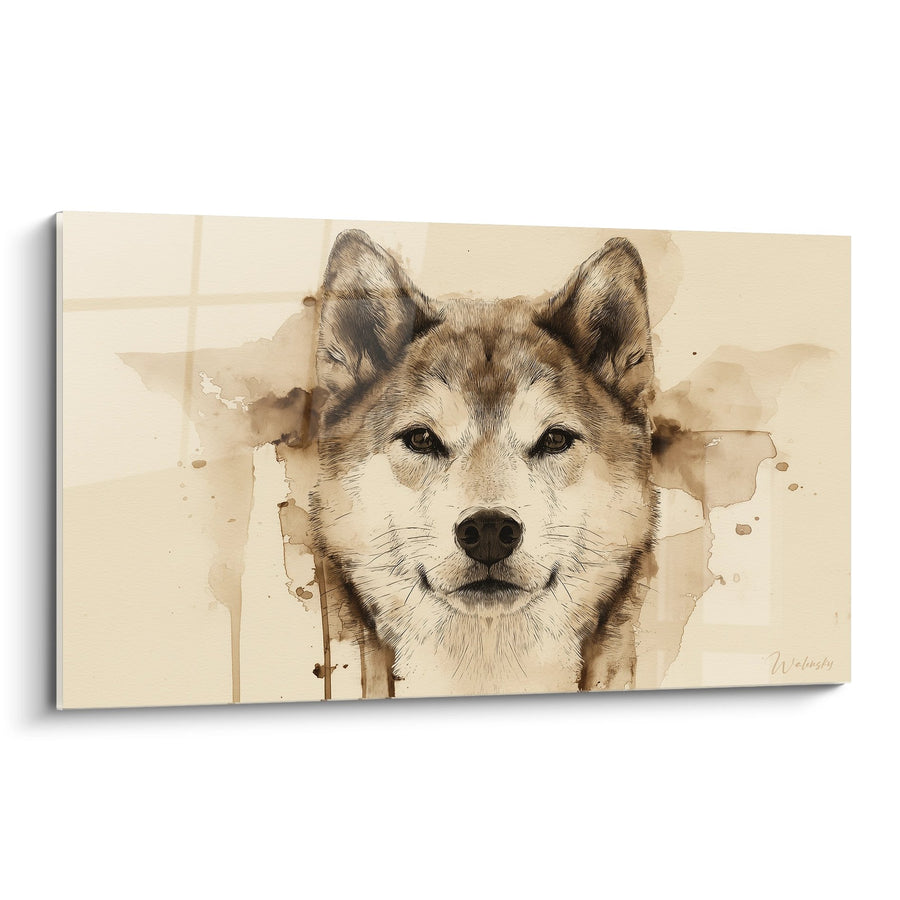 Dog Portrait Painting in Sepia Tones - Piercing Gaze - Shiba Inu Edition