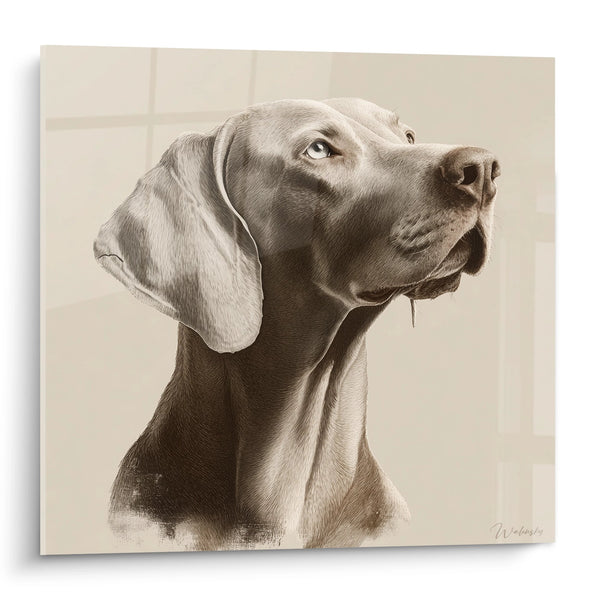 Cuadro Retrato de Perro en Tonos Sépia Alzando los Ojos - Mirada Contemplativa - Edición Weimaraner