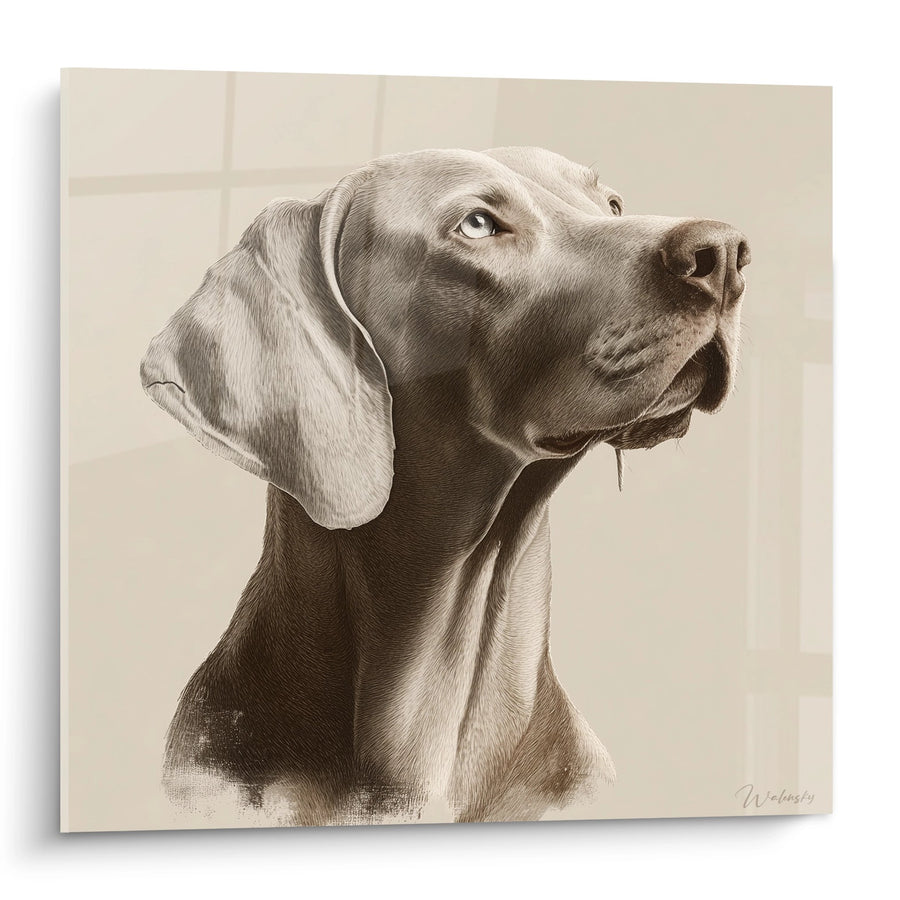 Tableau Portrait de Chien aux Tons Sépia Levant les Yeux - Regard Contemplatif - Edition Weimaraner