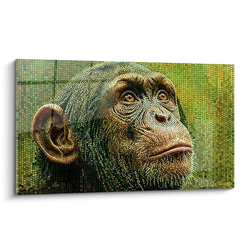 Quadro Ritratto Mosaico Dorato e Verde Sguardo Espressivo - Contemplazione Dorata - Edizione Scimpanzé