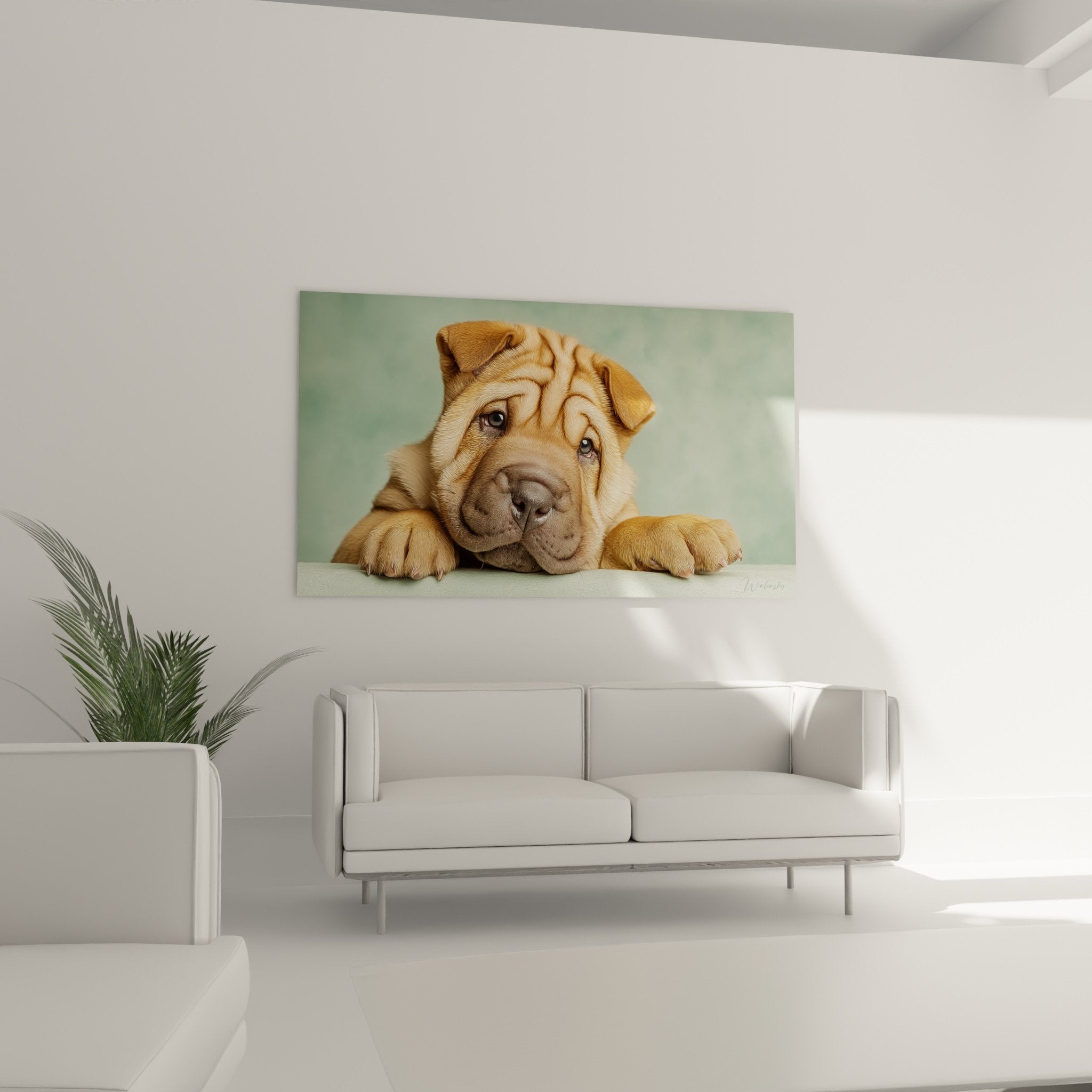 Gros plan portrait chiot Shar Pei fauve, détail des rides caractéristiques et expression attendrissante