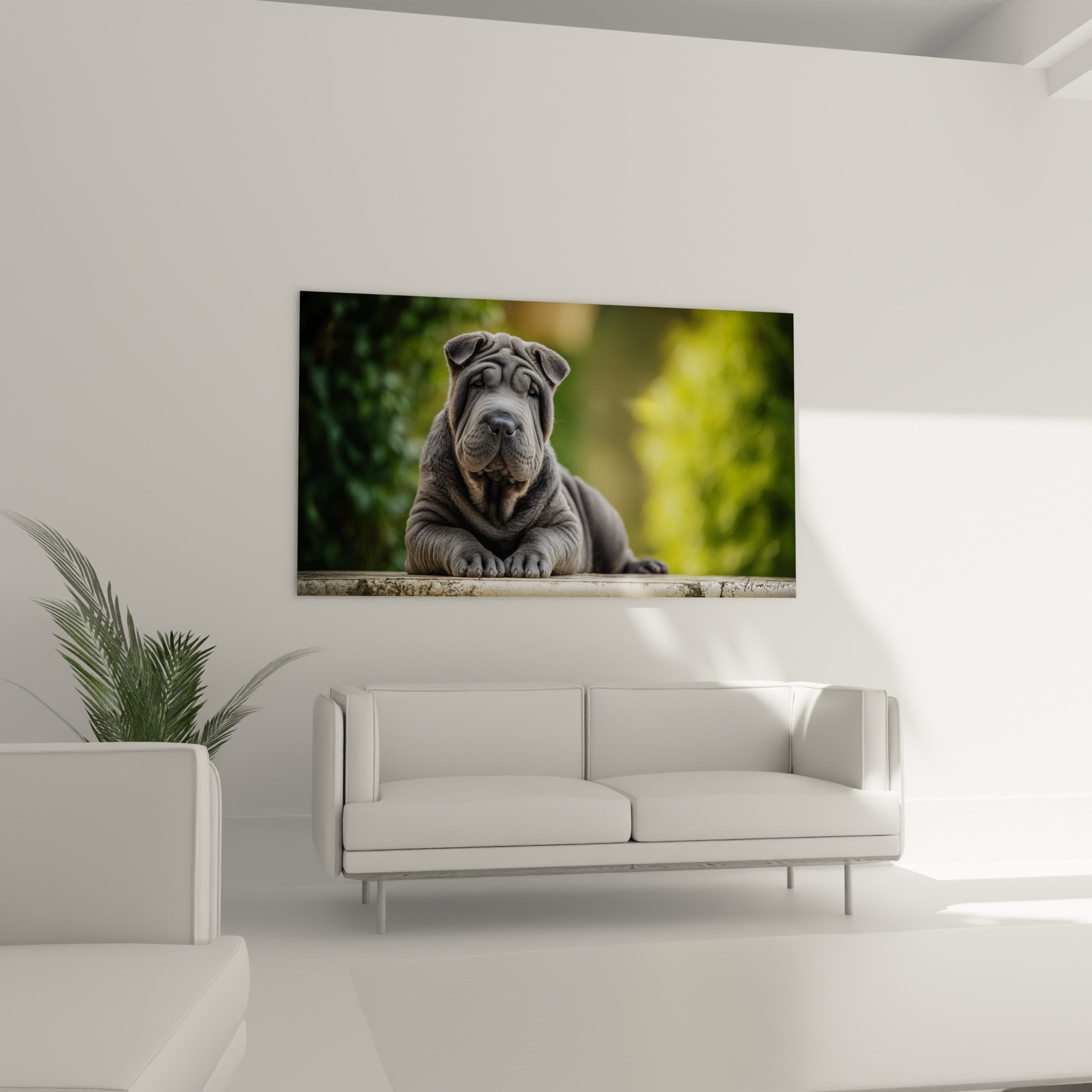 Großaufnahme Porträt Shar Pei Welpe charakteristische Falten silbergraues Fell, ausdrucksstarke Texturdetails
