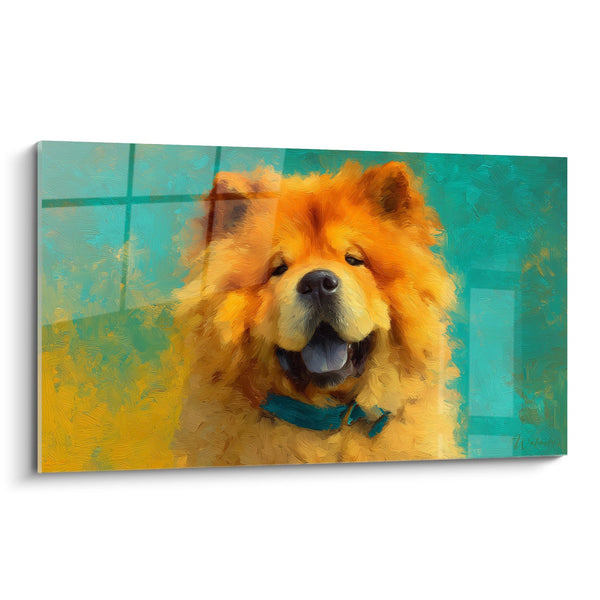 Cuadro de Perro Rojo Sonriente con Collar Turquesa - Retrato Cálido - Edición Chow Chow