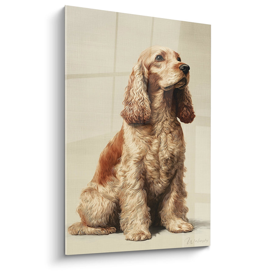 Tableau Chien Doré aux Oreilles Bouclées Assis en Portrait - Élégance Canine - Edition Cocker Americain