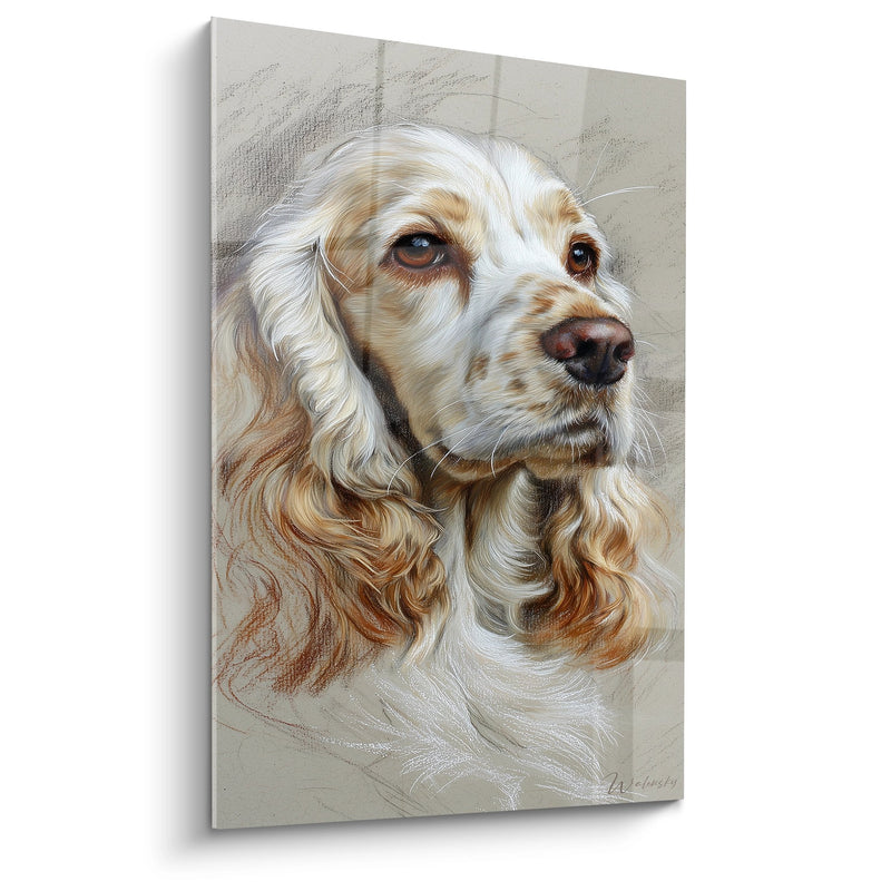Gemälde Hundeporträt in Gold- und Weißtönen - Zarter Blick - American Cocker Edition