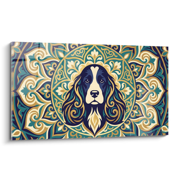 Cuadro Retrato de Perro con Motivos Dorados Ornamentales - Majestad Decorativa - Edición Cocker Inglés