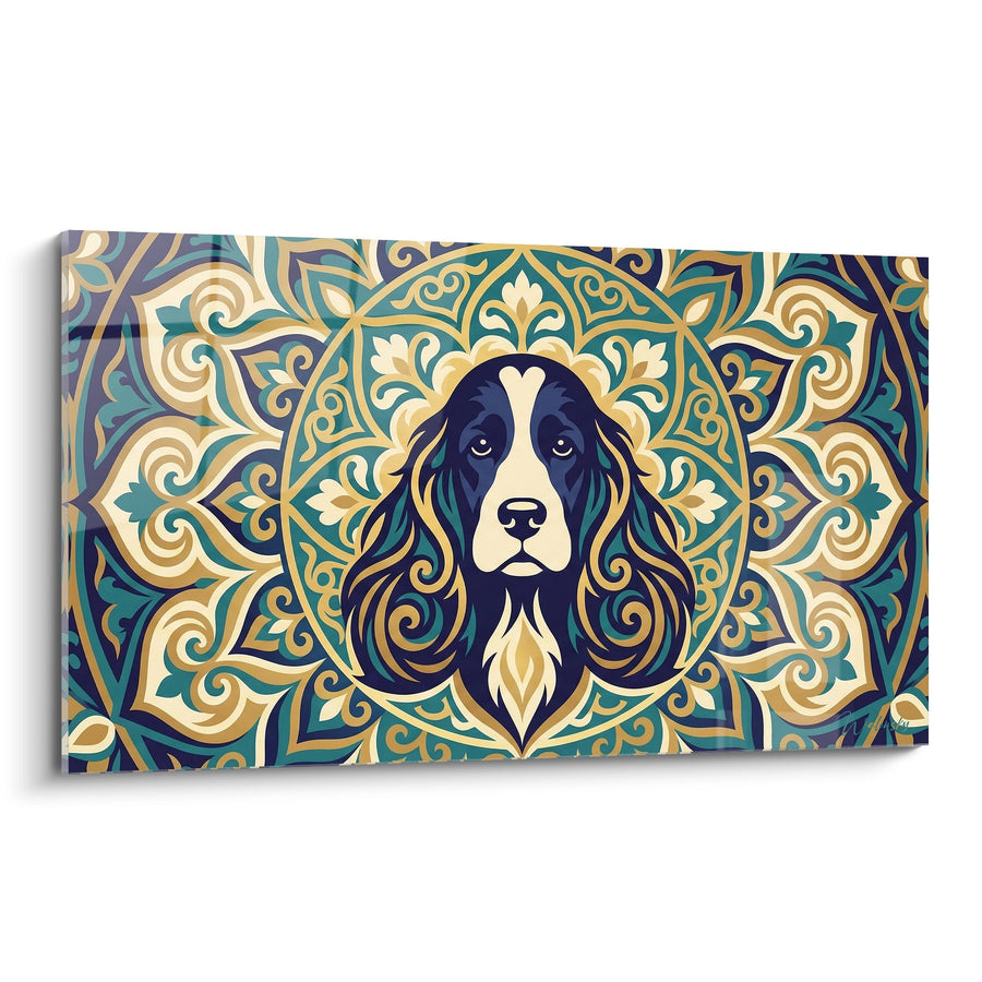Schilderij Portret van Hond met Gouden Ornamentale Motieven - Decoratieve Majesteit - Engelse Cocker Spaniel Editie