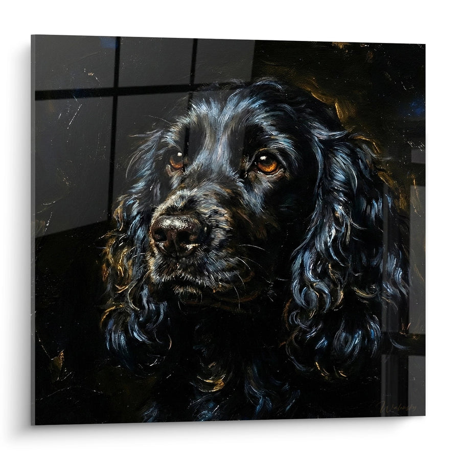 Schilderij Portret van een Hond met Amberkleurige Ogen op een Donkere Achtergrond - Diepe Blik - Engelse Cocker-editie