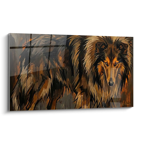 Ritratto espressivo di Collie con tonalità dorate e marroni in uno stile artistico moderno e caloroso