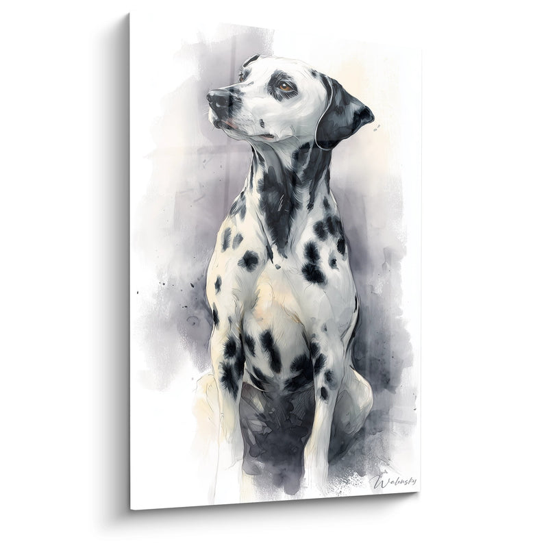 Quadro Dalmata Seduto Ritratto Acquerello - Sguardo Nobile - Edizione Dalmata