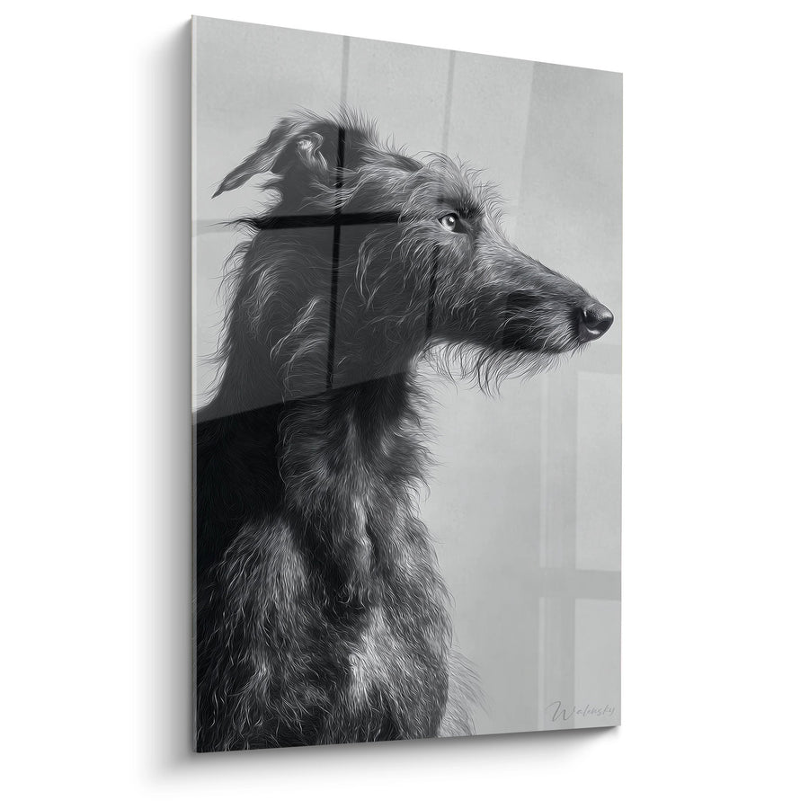 Hundegemälde Profilansicht Monochrom Schwarz Weiß - Elegantes Porträt - Deerhound Edition