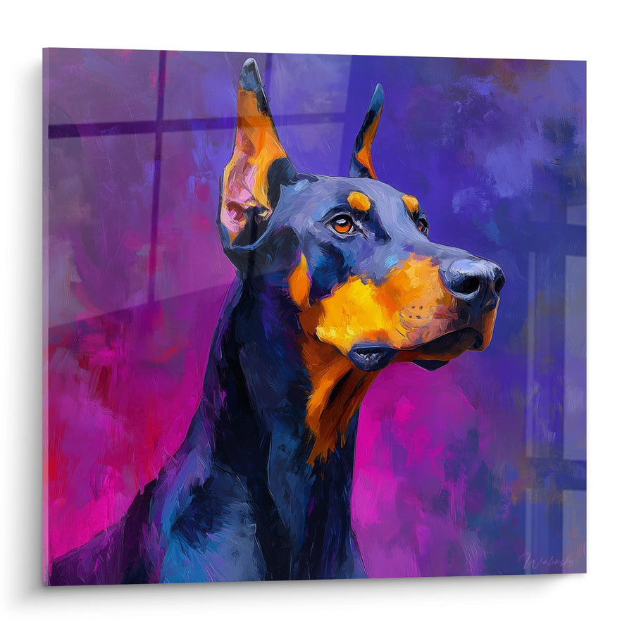 Tableau Portrait Doberman Violet et Orange - Éclat Chromatique - Edition Doberman