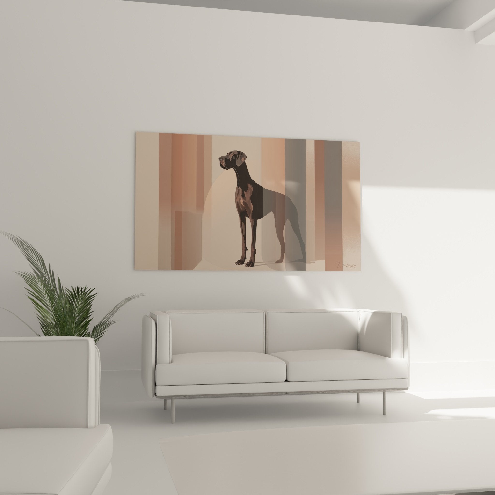 Künstlerisches Detailporträt Deutsche Dogge schwarz mit geometrischen Effekten und Lichtspielen
