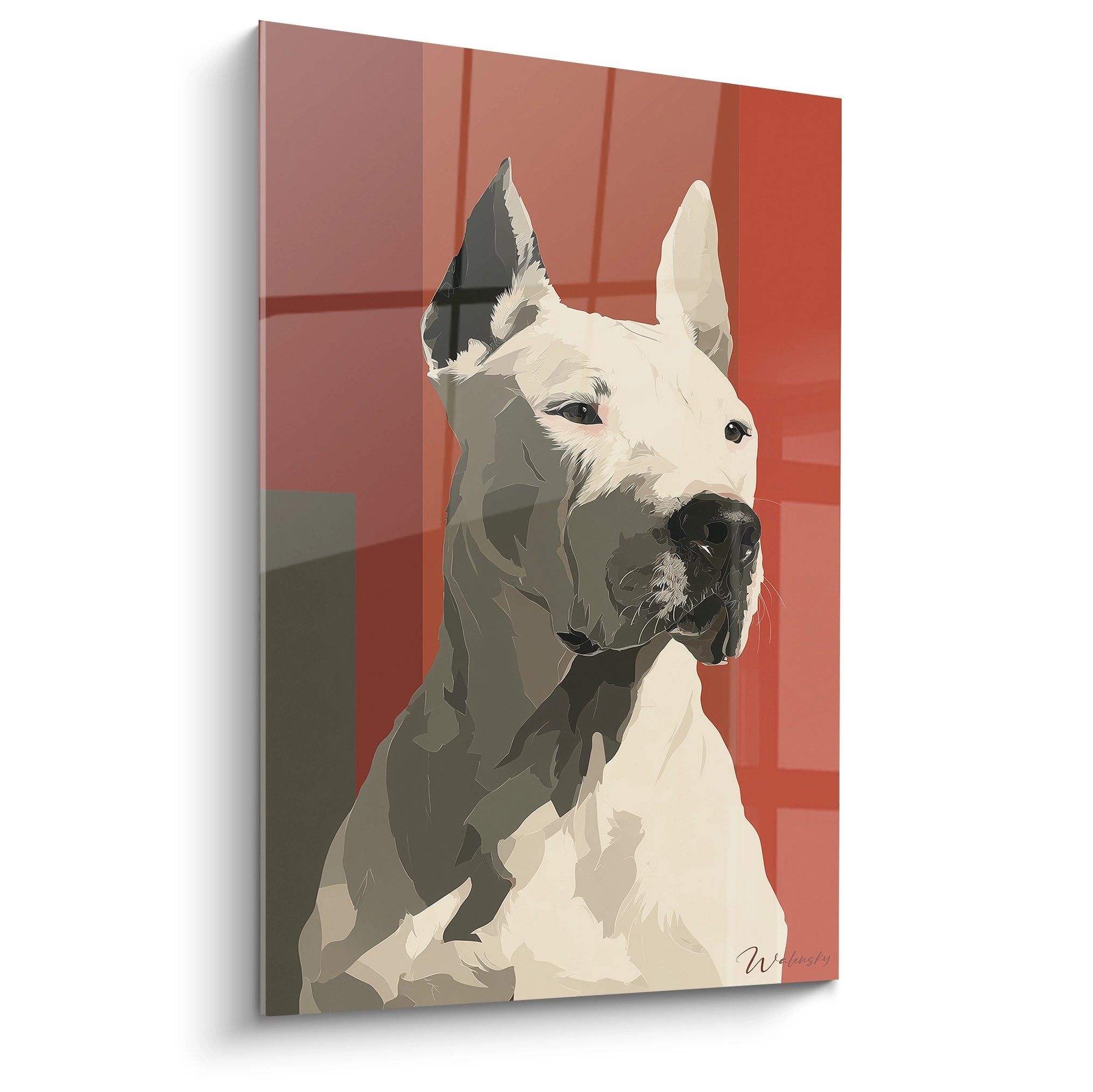 Portrait artistique dogue argentin blanc fond corail style vectoriel moderne decoration murale