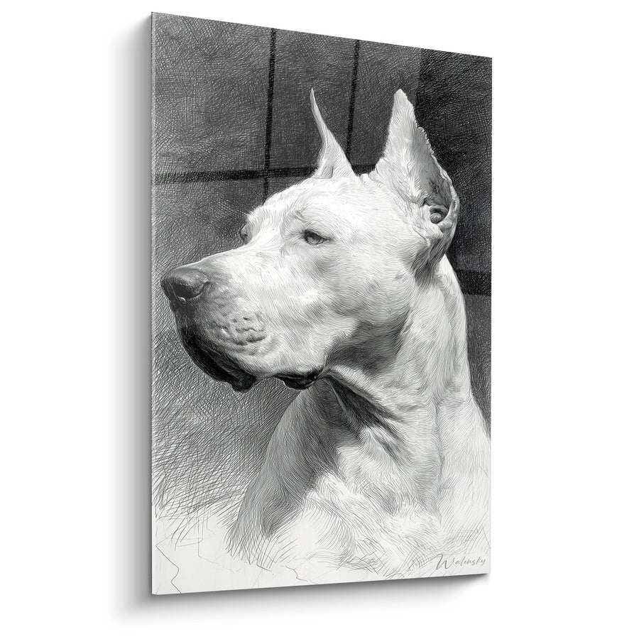 Tableau Portrait de Chien Blanc aux Oreilles Dressées - Regard Noble - Edition Dogue Argentin