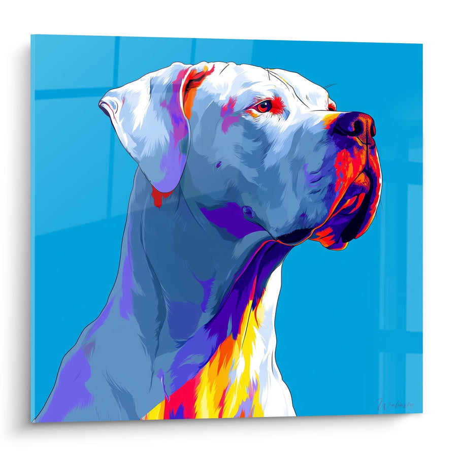Tableau Dogue Argentin Multicolore sur Fond Turquoise - Portrait Éclatant - Edition Dogue Argentin